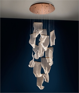 Modern Abstract Long Drop Pendant Light - Tactile Edge Lit Shades