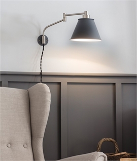 Long Reach Articulated Bedside Wall Light with Grey Shade