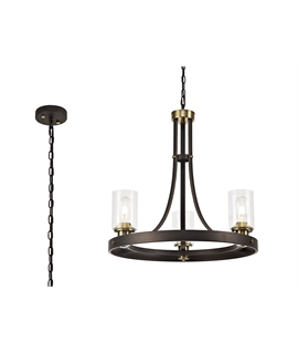 Luca Pendant 3 Light E27, Brown Oxide-Gold Bronze With Clear Glass Shades
