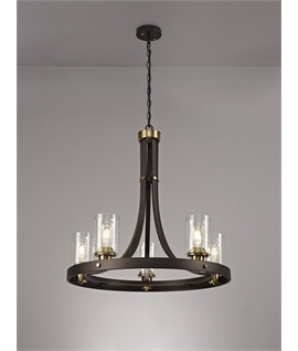 Luca Pendant 5 Light E27, Brown Oxide-Gold Bronze With Clear Glass Shades