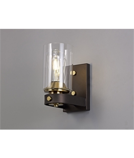 Luca Wall Lamp 1 Light E27, Brown Oxide-Gold Bronze With Clear Glass Shades