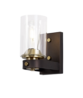 Luca Wall Lamp 1 Light E27, Brown Oxide-Gold Bronze With Clear Glass Shades