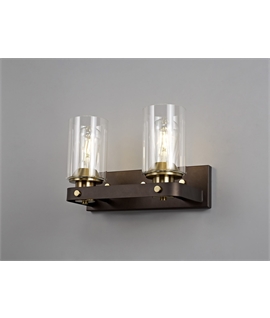 Luca Wall Lamp 2 Light E27, Brown Oxide-Gold Bronze With Clear Glass Shades