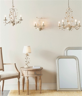 3 Light Gold & Cream Chandelier with Flower Details