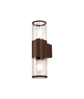 Magnussen Wall Lamp 2 x E27, IP54, Matt Brown-Clear, 2yrs Warranty
