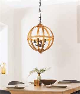 Wood Globe Pendant with 4 Lamp Chandelier Inside