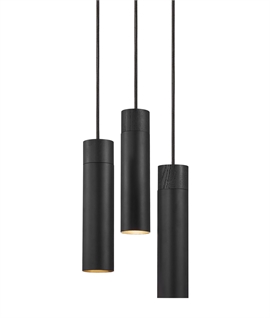 Tubular Triple Pendant with Ash Wood and Matt Metal 