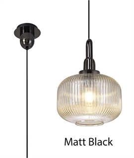 Single Pumpkin Shaped Ribbed Pendant Light - Champagne Glass