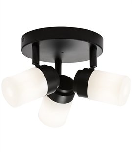 Round Bathroom 3 Light Mains Spotlight With Opal Glass - Chrome or Black