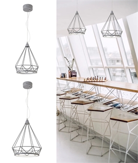 Diamond Fretwork Metal LED Pendant - Matt Grey