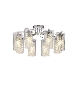 Matta Semi Flush Light, 8 x E14, Polished Chrome - Crystal - Glass