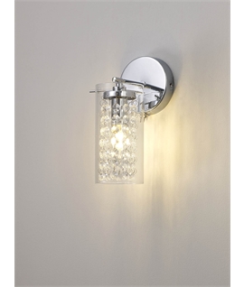 Matta Wall Lamp Switched, 1 x E14, Polished Chrome - Crystal - Glass