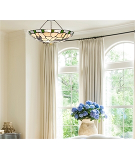 Mattarch 1 Light Pendant E27 With 35cm Tiffany Shade, Amber-Cream-Clear Crystal-Black
