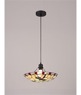 Mattarch 1 Light Pendant E27 With 35cm Tiffany Shade, Red-Cream-Clear Crystal-Black