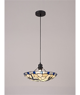 Mattarch 1 Light Pendant E27 With 35cm Tiffany Shade, Blue-Cream-Clear Crystal-Black