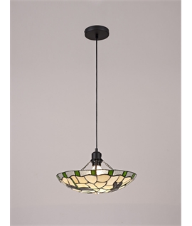 Mattarch 1 Light Pendant E27 With 35cm Tiffany Shade, Green-Cream-Clear Crystal-Black