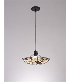Mattarch 1 Light Pendant E27 With 35cm Tiffany Shade, Amber-Cream-Clear Crystal-Black