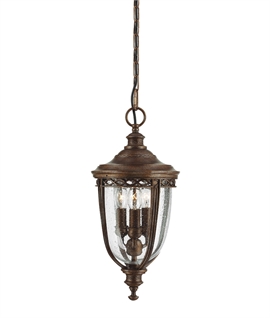 Traditional Seeded Glass Chain-Hung Lantern in Bronze - Two Sizes