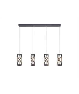 Menato 4 Light Bar Linear Pendant E14, Matt Grey-Polished Chrome-Cognac