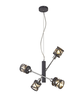 Menato 4 Light Adjustable Pendant E14, Matt Grey-Polished Chrome-Cognac