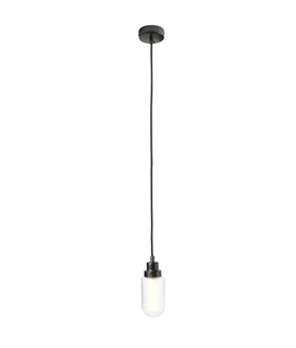 LED IP44 Gunmetal LED Bathroom Pendant Light - Textured Glass