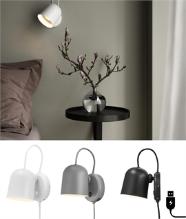 Mid-Century Modern Wall Mounted Bedside Light with USB Socket - Adjustable