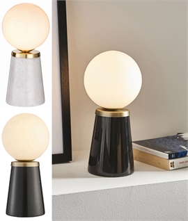 Table Lamp - Brass Detail & Glossy Opal Glass Shade
