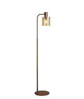 Mocha & Chrome Floor Lamp with Amber Glass Shade