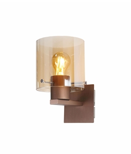 Single Amber Glass & Mocha Switched Wall Light