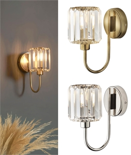 Crystal Wall Light with E14 Candle Lamp - Nickel or Antique Brass