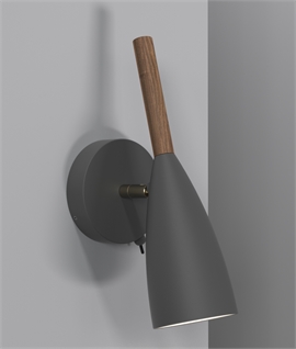 Grey Metal & Oiled Walnut Adjustable Wall Light