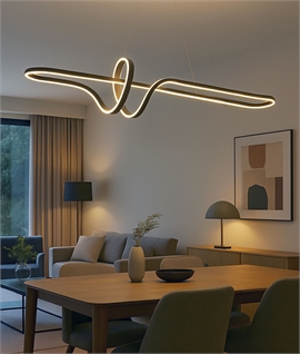 1 Metre Long Modern Black Curved LED Pendant Light - Dimmable with Remote