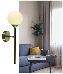 Brushed Brass & Opal Globe Wall Light - Height 430mm