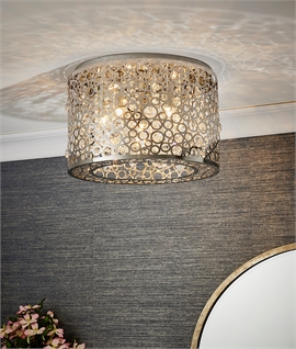 Modern Chrome and Crystal Ceiling Mounted Drum Light