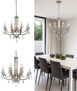 Polished Chrome & Satin Nickel 8 or 12 Arm Pendants with Clear Crystals