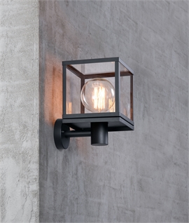 Exterior Modern Cube Lantern Wall Light - Clear Glass