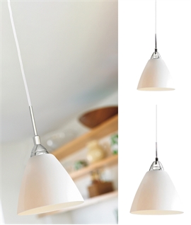 Modern Design White Glass Light Pendants with Chrome Metalwork