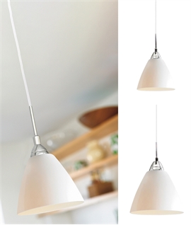 Modern Design White Glass Light Pendant - Chrome Metalwork