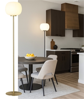 Oval Ball Floor Lamp with Frosted White Glass Globe - Black or Gold