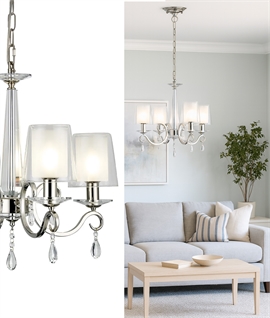 Modern Polished Nickel 4 Arm Chandelier Clear & Frosted Glass Shades