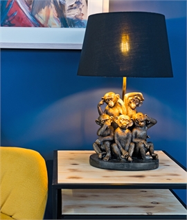 Monkey Table Lamp with Black & Gold Shade