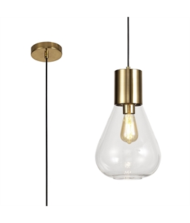 Montoya Narrow Pendant, 1 x E27, Aged Brass-Clear Glass