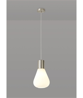 Montoya Narrow Pendant, 1 x E27, Satin Nickel-Opal Glass & Clear Twisted Cable