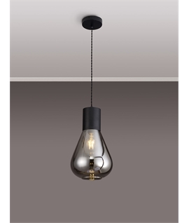 Montoya Narrow Pendant, 1 x E27, Satin Black-Smoke Plated Glass