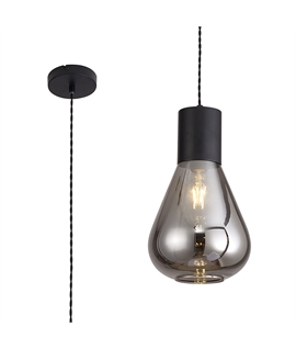 Montoya Narrow Pendant, 1 x E27, Satin Black-Smoke Plated Glass