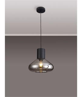 Montoya Wide Pendant, 1 x E27, Satin Black-Smoke Plated Glass