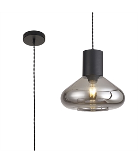 Montoya Wide Pendant, 1 x E27, Satin Black-Smoke Plated Glass