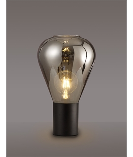 Montoya Narrow Table Lamp, 1 x E27, Satin Black-Smoke Plated Glass