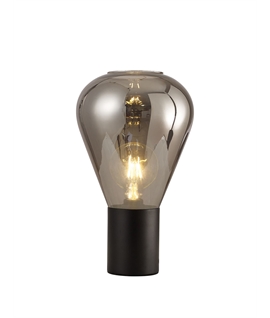Montoya Narrow Table Lamp, 1 x E27, Satin Black-Smoke Plated Glass
