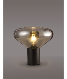 Montoya Wide Table Lamp, 1 x E27, Satin Black-Smoke Plated Glass